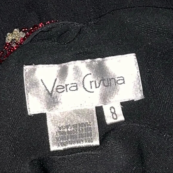 Vintage Vera Cristina Beaded Black Silk Drop Waist Dress Size 8 EUC