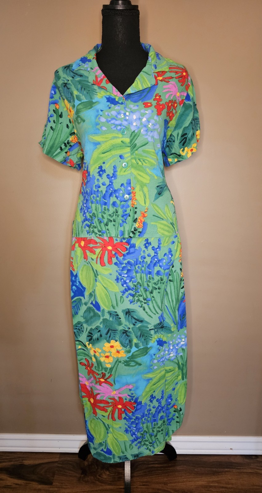 Vintage Women’s Sz. Large, Jams World Sea Flower Aloha Hawaiian Top & Skirt Set