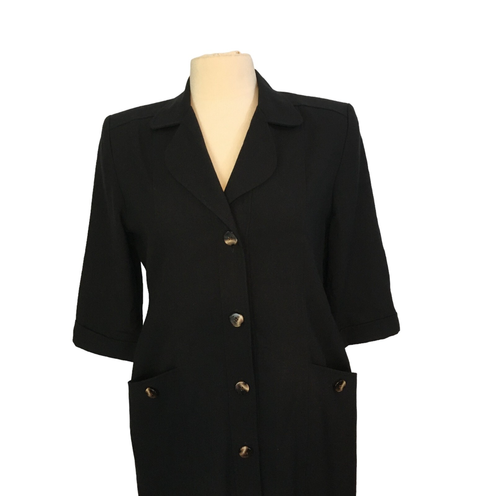 Henry Lee Vintage Womans Black Dress, Shirtdress, Pockets, 8, 40 bust