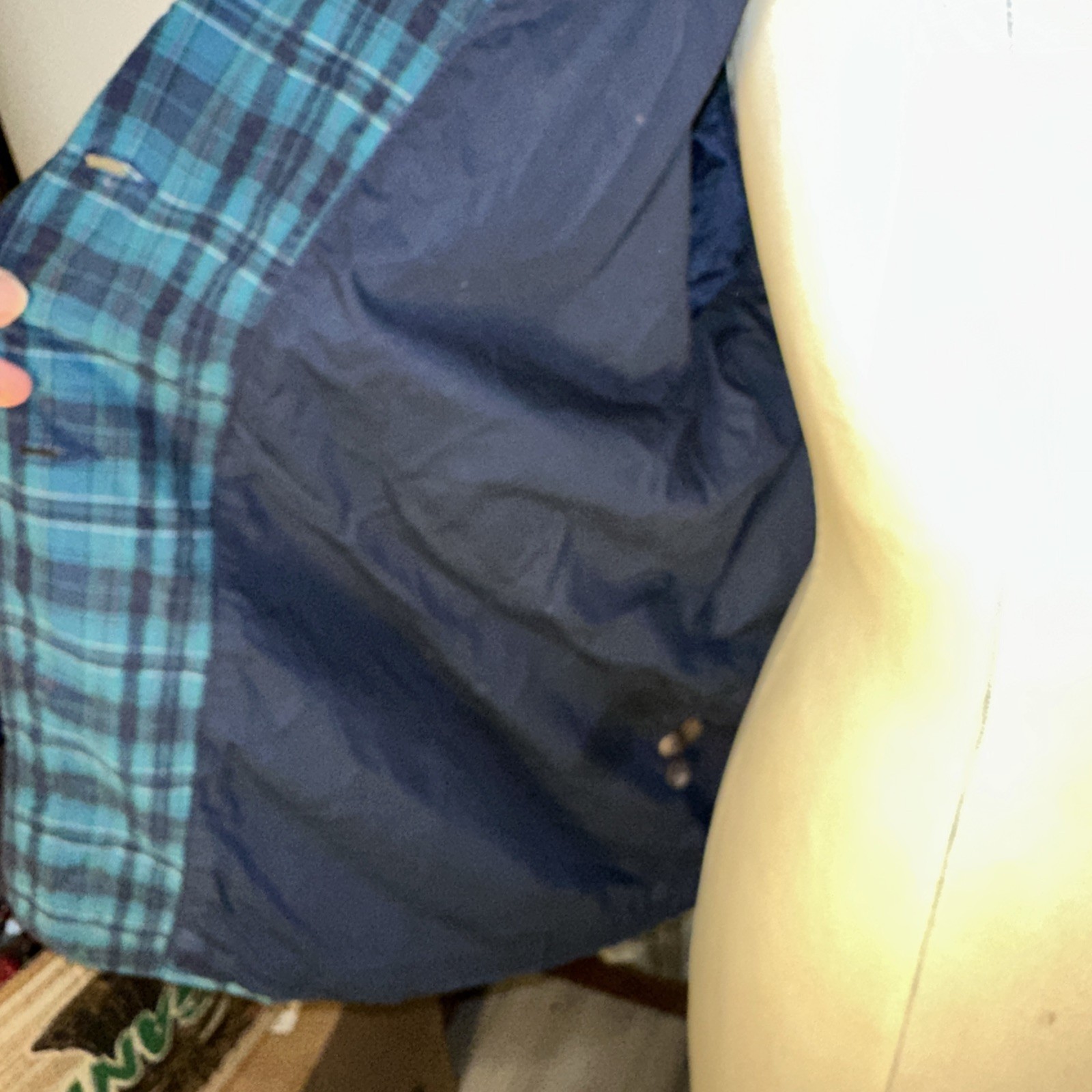Vintage Eddie Bauer Blue Plaid Blazer Poplin Sport Jacket Women’s Sz Lg