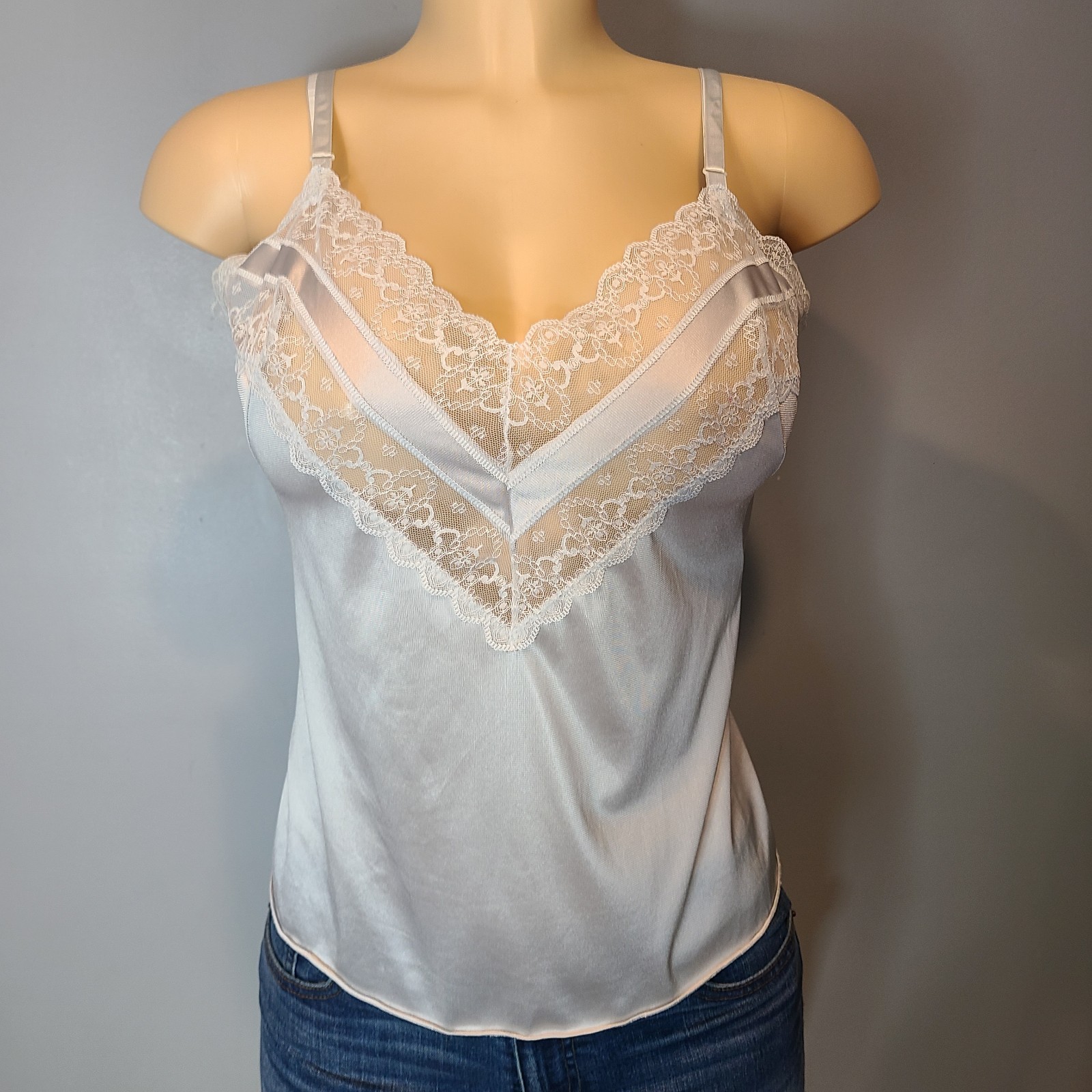 Vtg Y2K Satin Lace Camisole Sz M Feminine Fairy Grunge Renaissance Dainty 90s