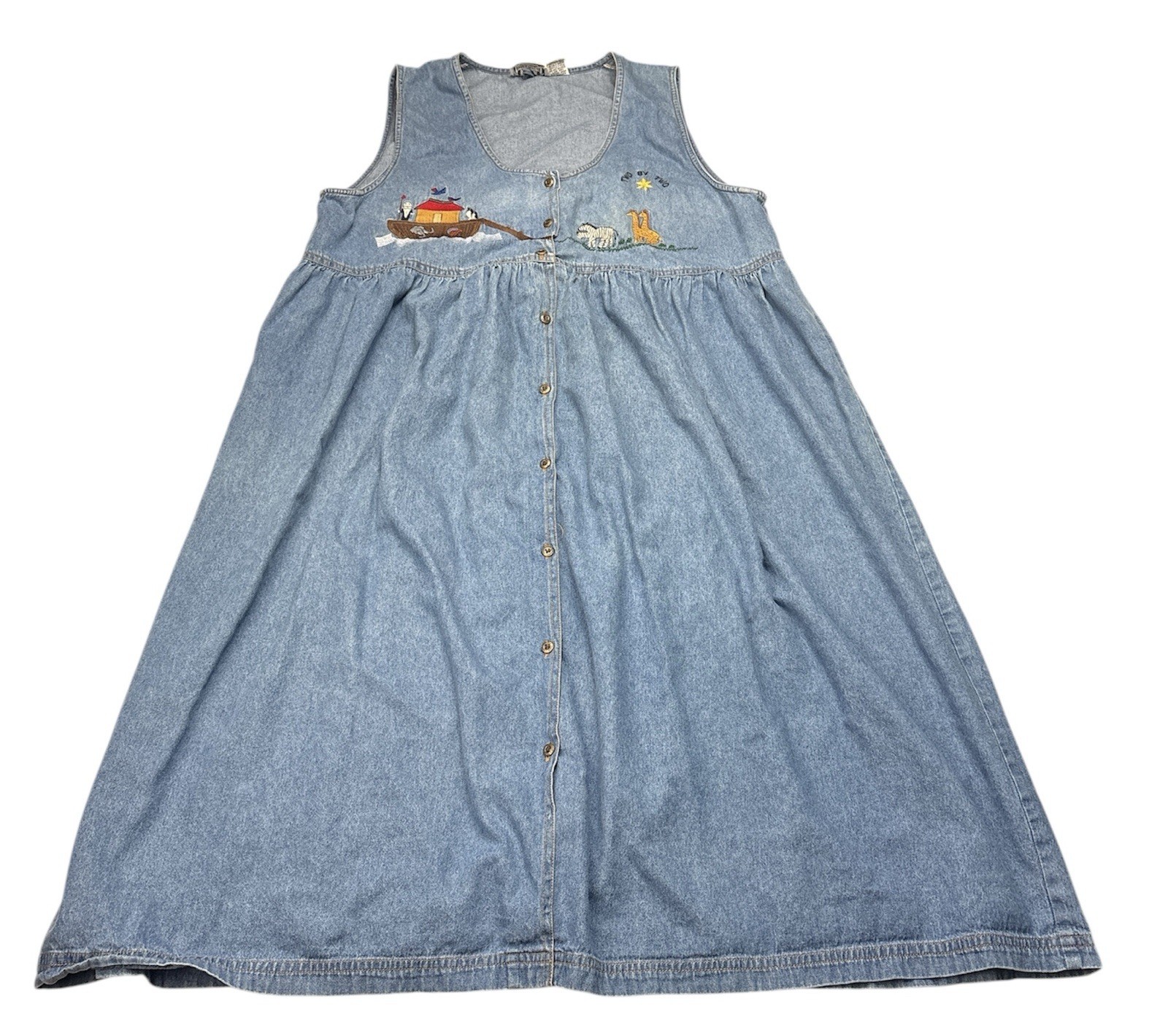 Vintage Talk of America Sportswear Women 18 Dress Maxi Denim Noah Ark Embroidery