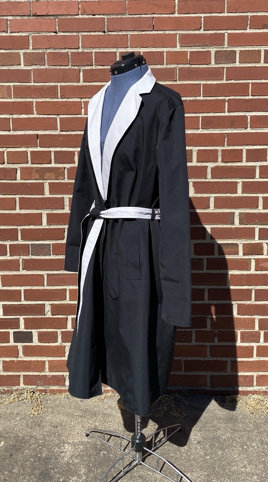 Vintage 80s Ladies Trench Coat Black And Light Grey Reversible By Townhouse Sz L