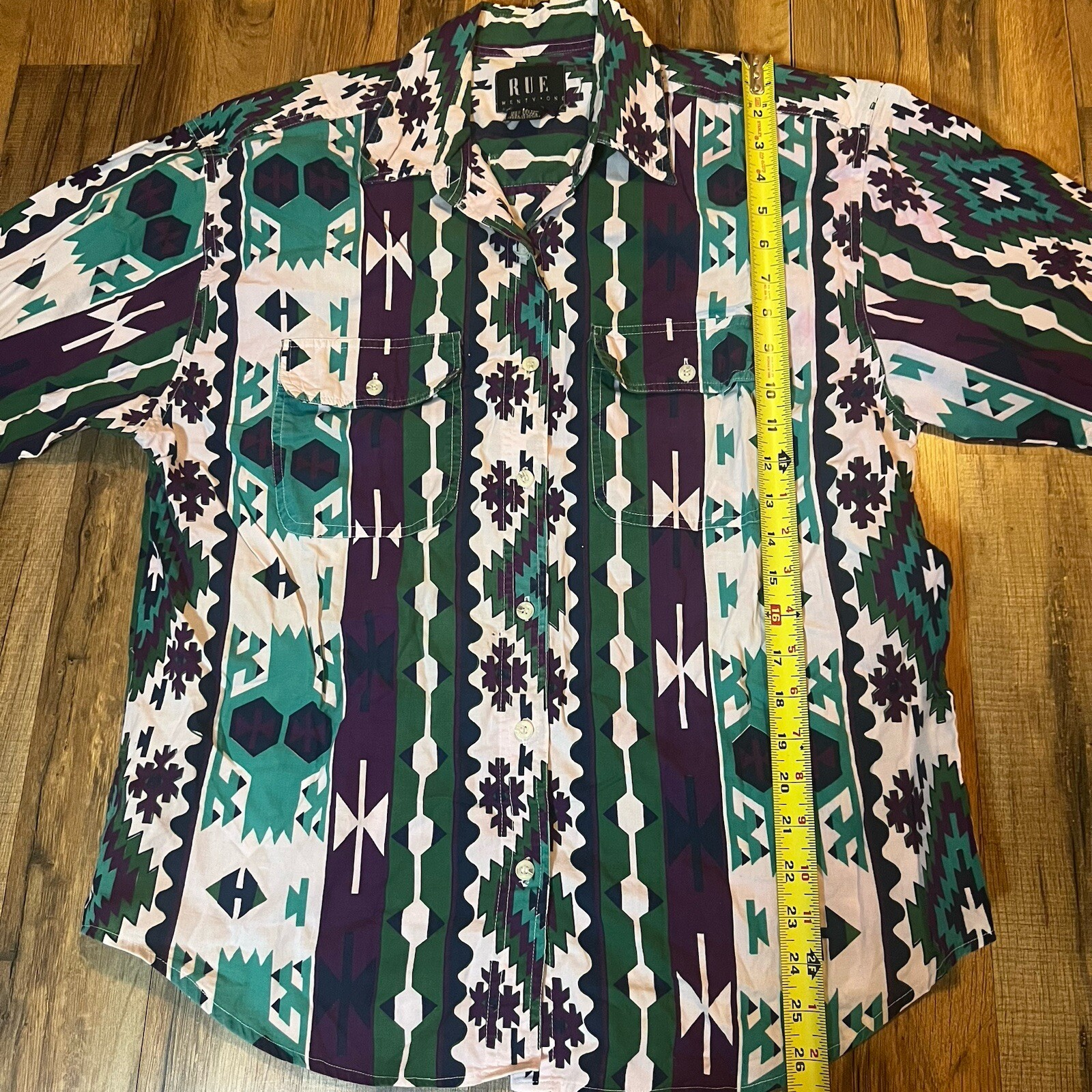 Vtg 90s Aztec Southwest Western Women’s Sz L Button Up Shirt Purple Turquoise
