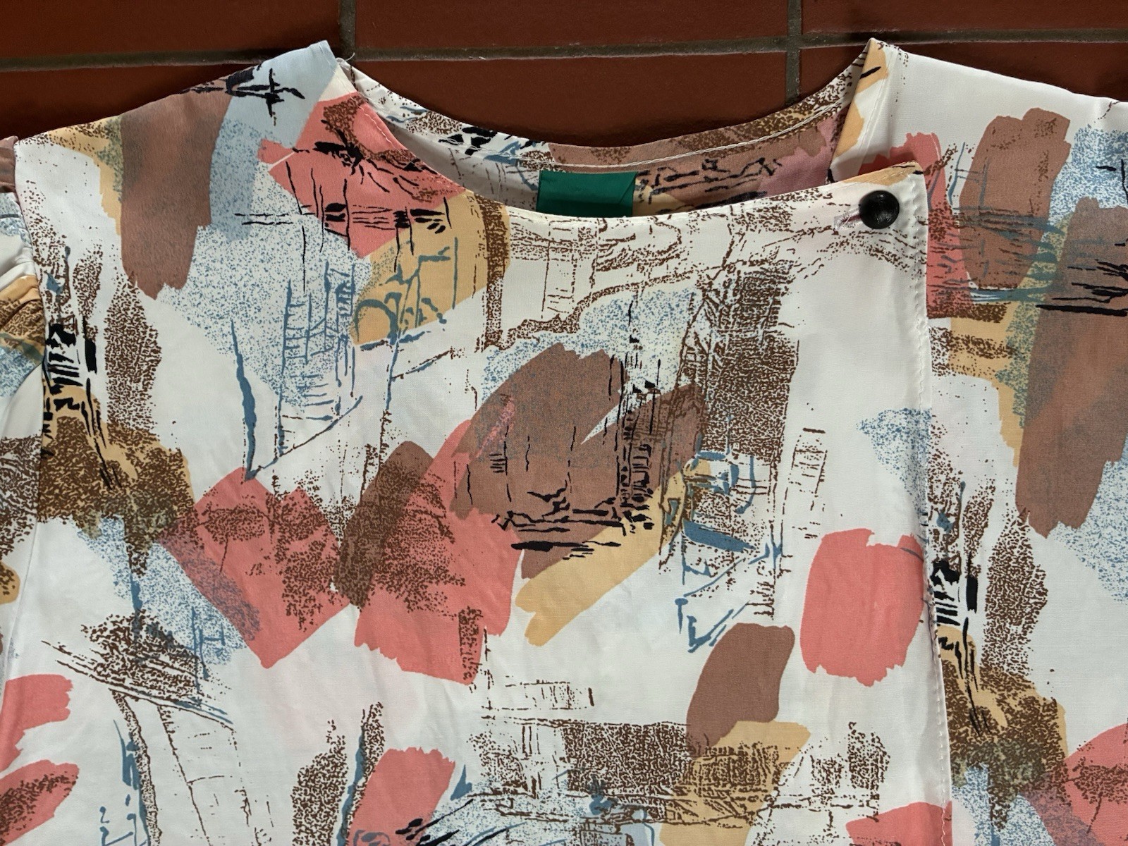 Vintage 80s Abstract Crop Top Puff Sleeve Made in West Germany size Large