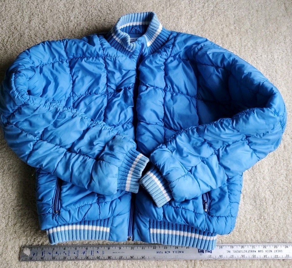 Vintage 1980s Coat Women Teal Nylon Puffer Jacket Made In Korea Medium Small