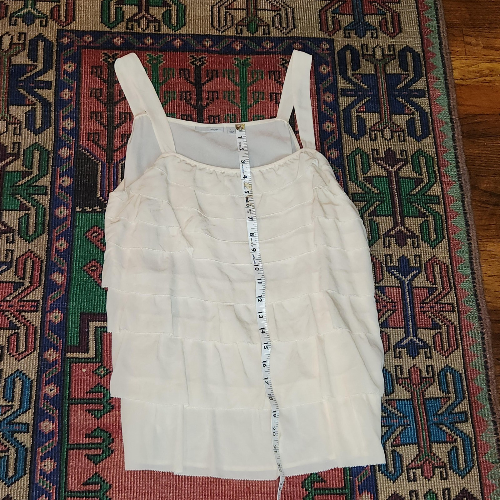 HALOGEN WHITE CREAM RUFFLE TANK TOP SHEEP MULTI USE TOP SIZE LARGE ROMANTIC