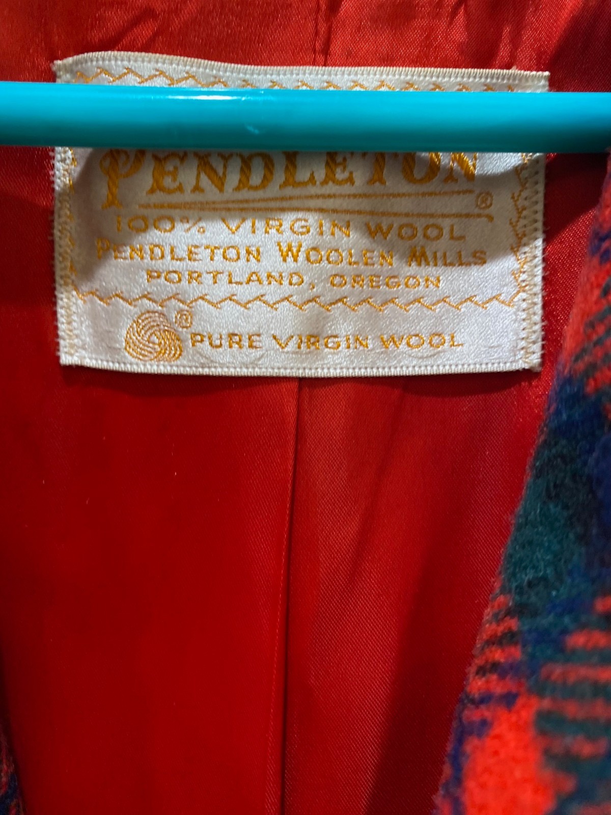 Vintage 1960s Pendleton 100% Virgin Wool Red Plaid Cape Cloak Arm Slits Satin