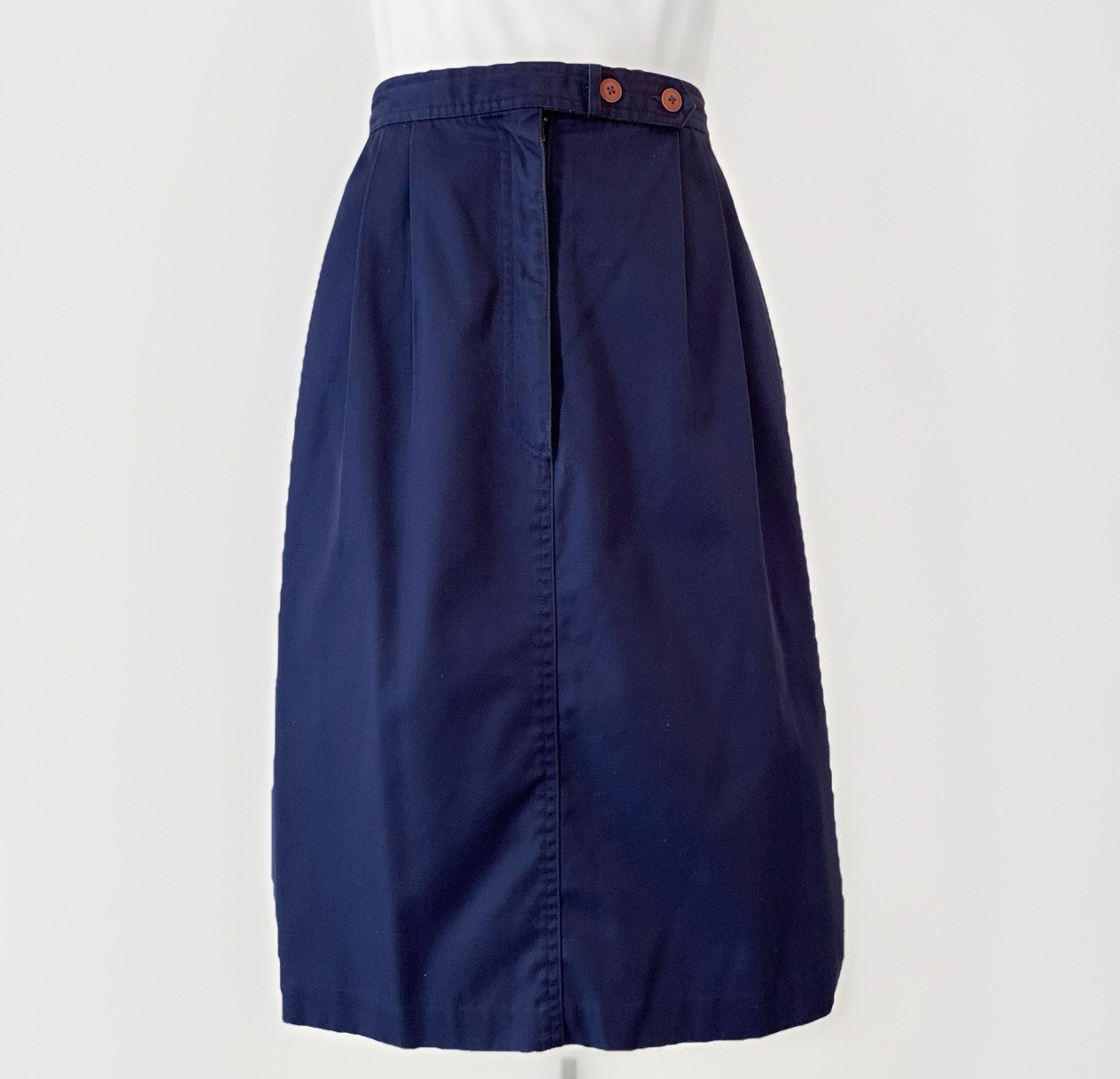 Vintage Skirt navy blue Donnkenny A-line midi skirt Pleating Pockets 30in Waist