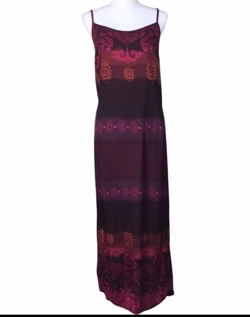 Vintage Boho Hippie Maxi Dress Spaghetti Strap Burgundy Red Sz S/M Jewel Tone