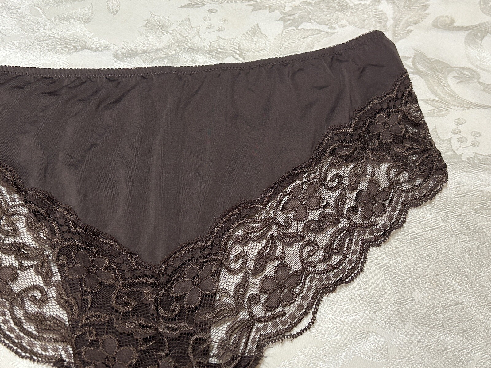 Vtg Unbranded 170593X Sheer Lace Polyester Cheeky Hipster Sz 10 Brown Panties