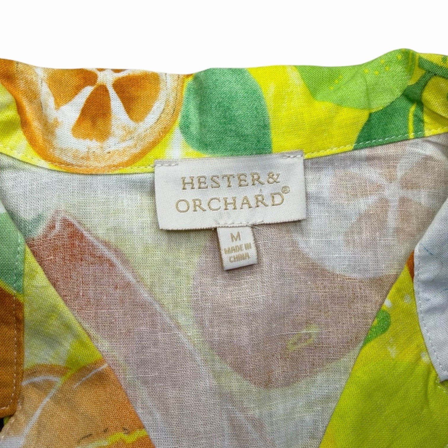 Vintage Hester & Orchard Citrus Print Button-Up Shirt Hawaiian Style Resort Med