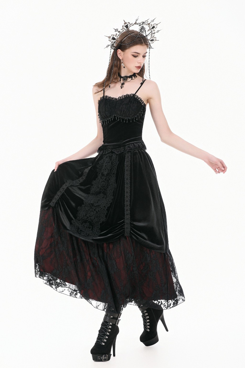 Dark In Love Women Goth Velvet Cami Top Retro Darkwear Spaghetti Strap Camisole