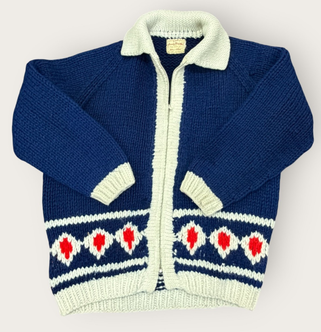 Vintage Hand Knit Wool Cowichan Zip Up Sweater Cardigan Jacket Women’s Kids