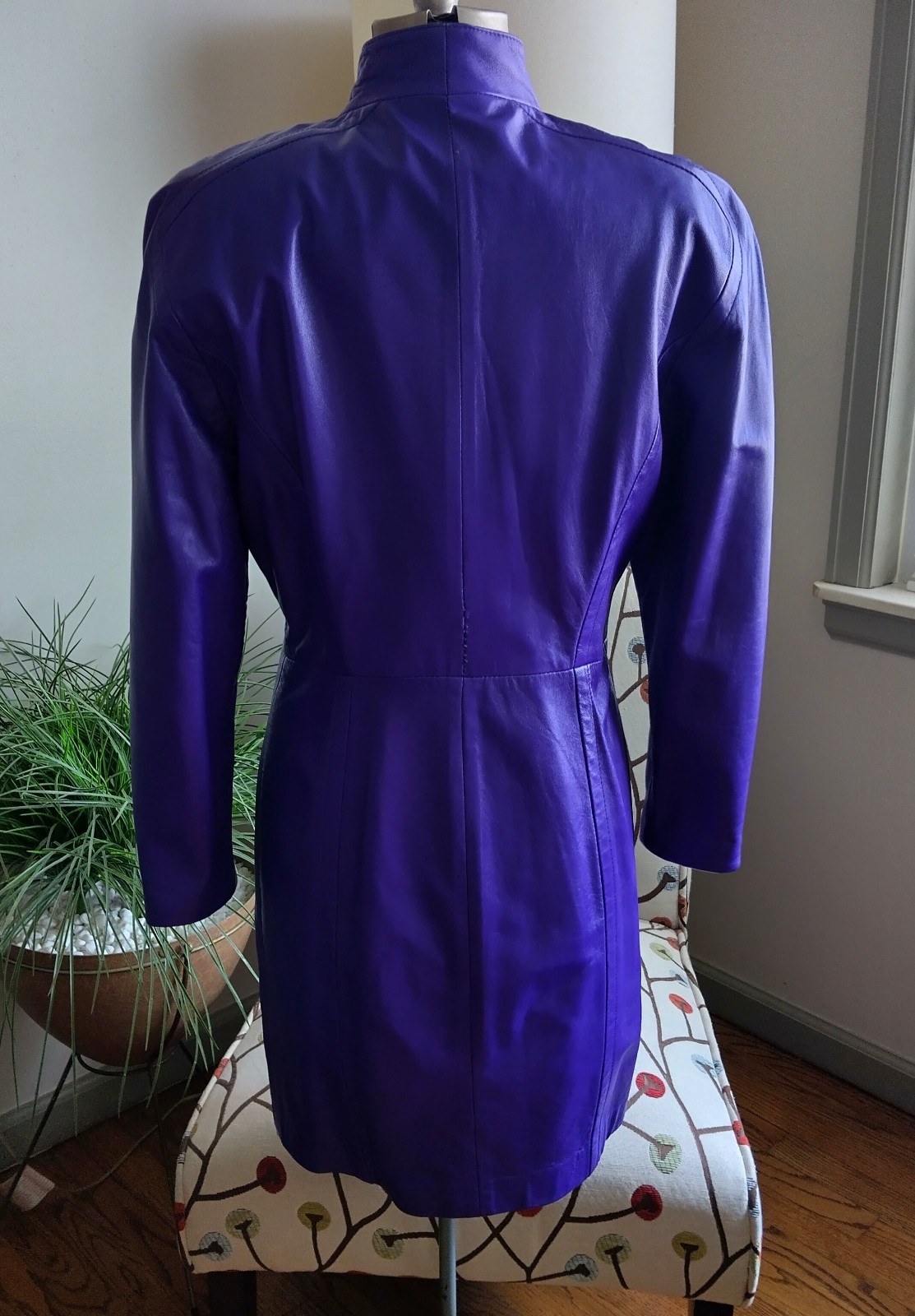 1980s Purple Leather Coat Jacket Made in Italy Size 6 Gold Buttons Prince Style