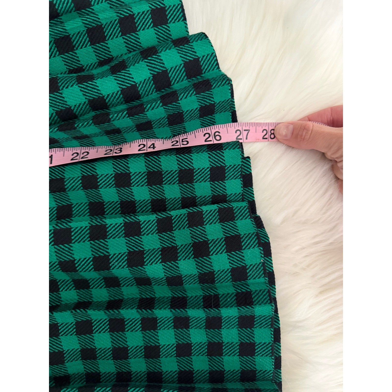 Vintage Micki – 100% Wool Pleated Skirt Green and Black Buffalo Check Plaid