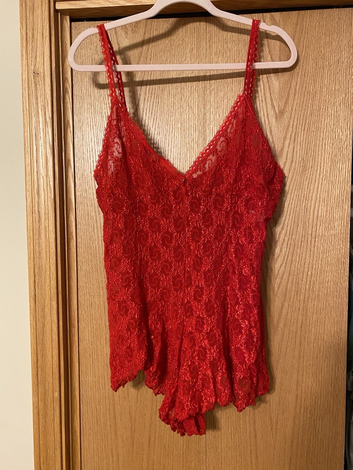 Vintage Petra Fashions Stretchy Red lace Romper Bodysuit cheeky 2X USA