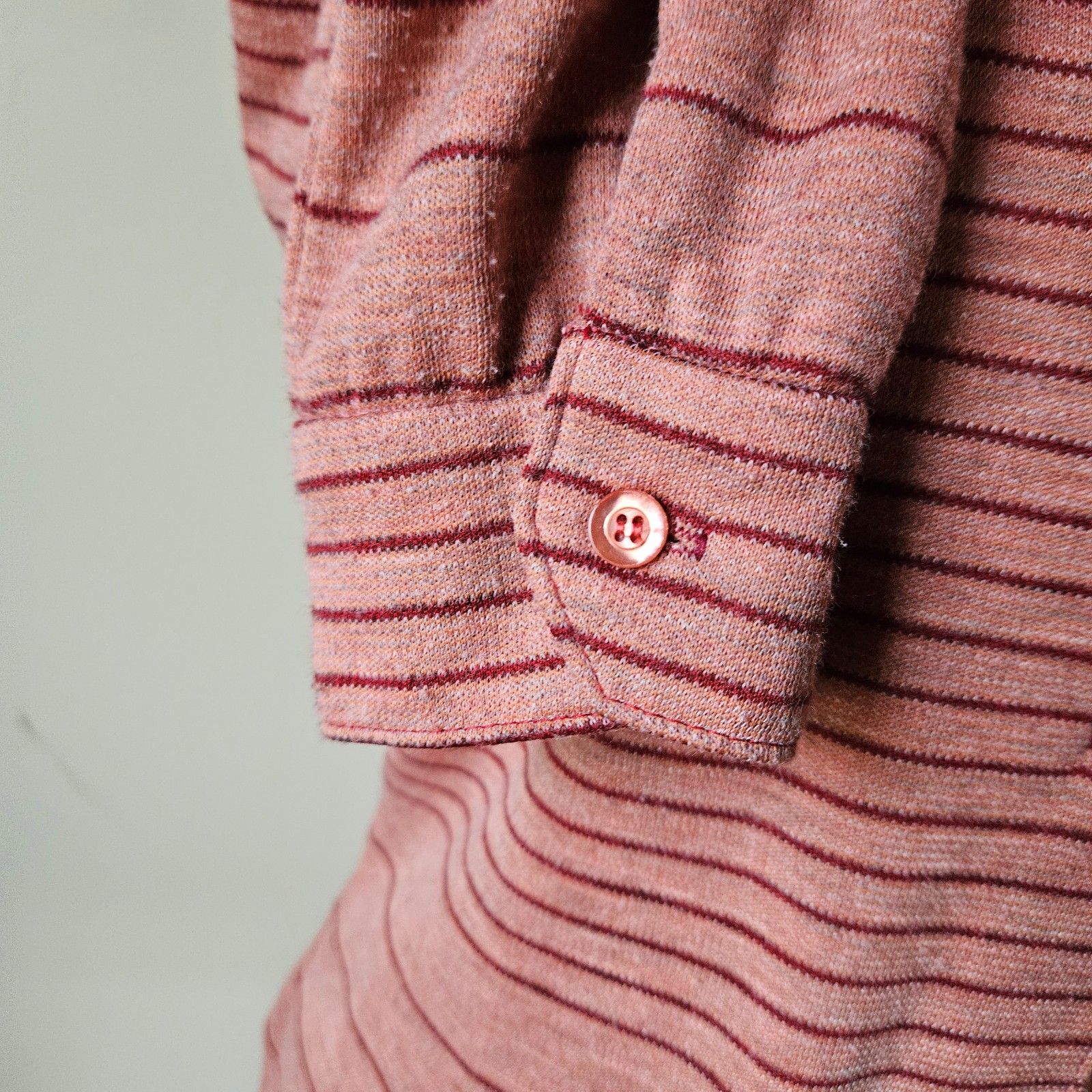Mr. Beau RL Davis Vintage 1970s Poly Knit Heathered Striped Button Top Shirt M/L