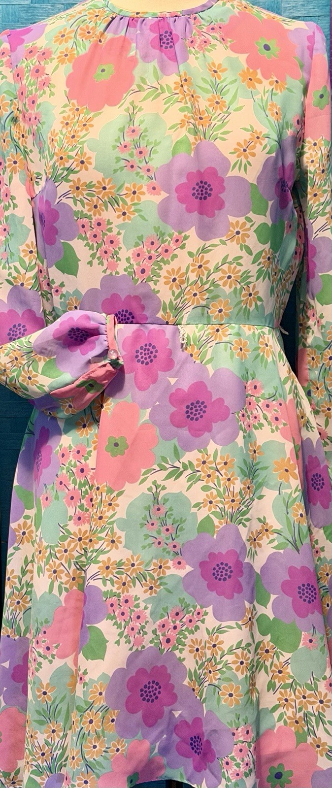 Vintage St. Michael 60s 70s Mod Flower Dress Long Sleeve Pastel Multi