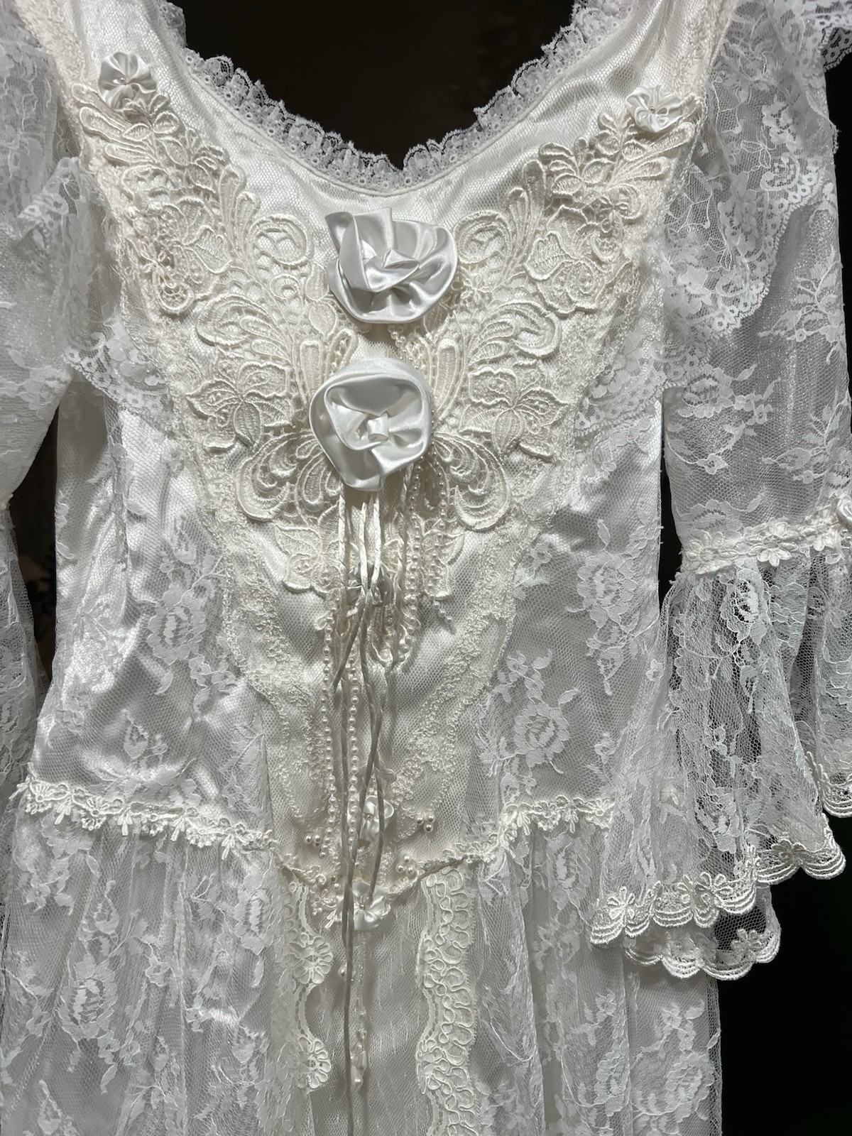 Vintage 70s 80s Susan Lane Country Wedding Dress, Lace Size 10 (Fits Modern 2/4)