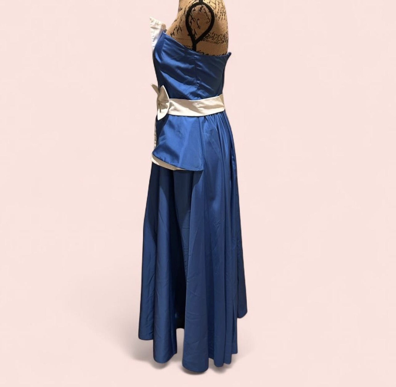 Vintage Prom Dress Royal Blue White 1980 maxi bow detail dress formal special