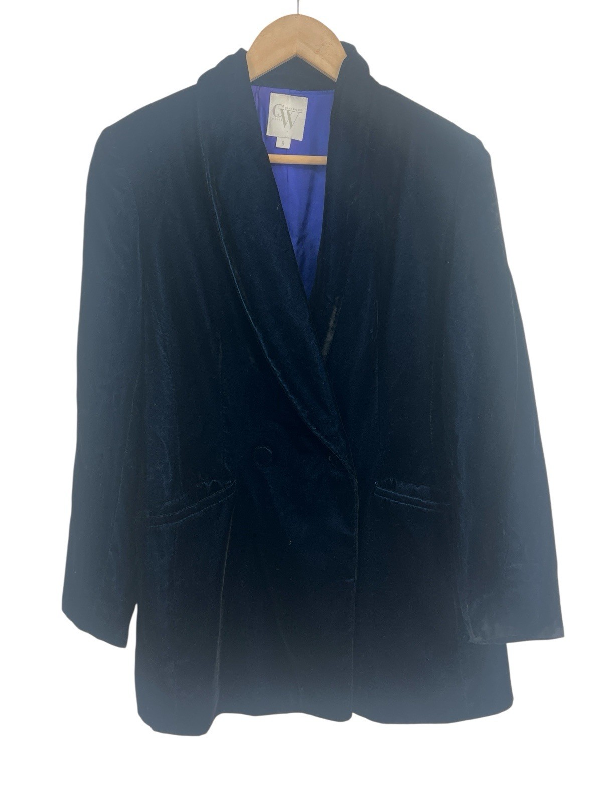 VTG Clifford & Willis Blue Iridescent Velvet Blazer Double Breasted Size 8