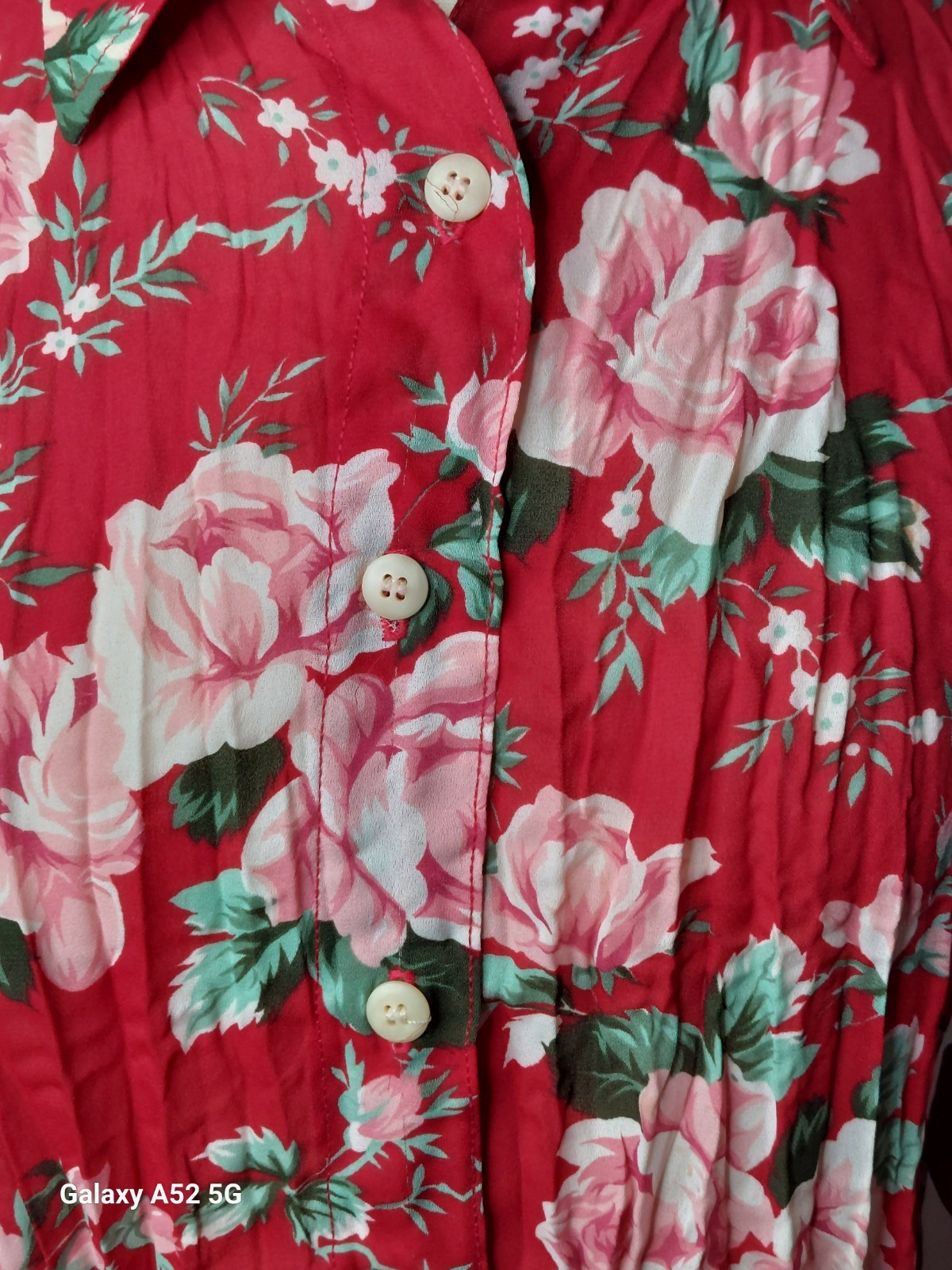 Vintage GUESS Jeans Floral Blouse USA S Red Pink Roses Button Up 90s Cottagecore