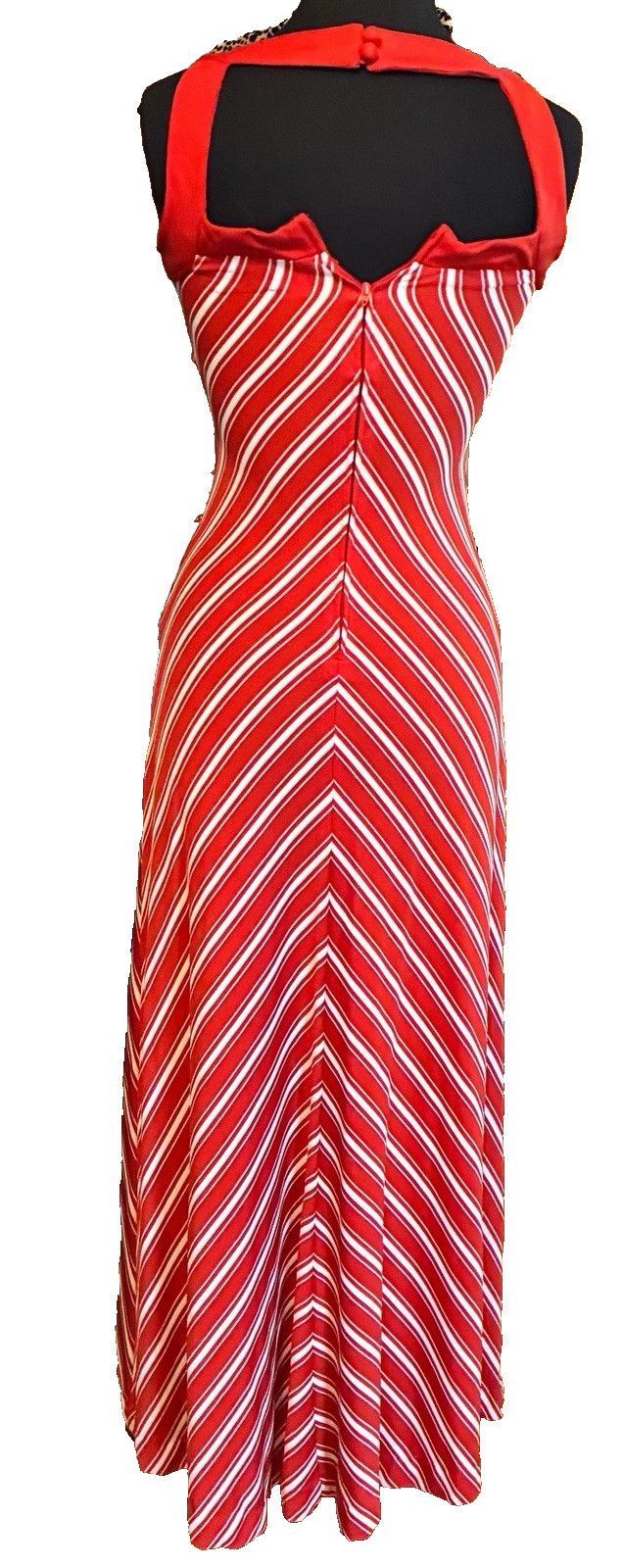 Vintage Sleeveless Trolley Car Maxi Dress Candy Cane Chevron Stripes Small