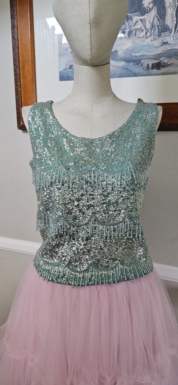 Vintage Midcentury Heavily Beaded Sleevless Top As Pictured