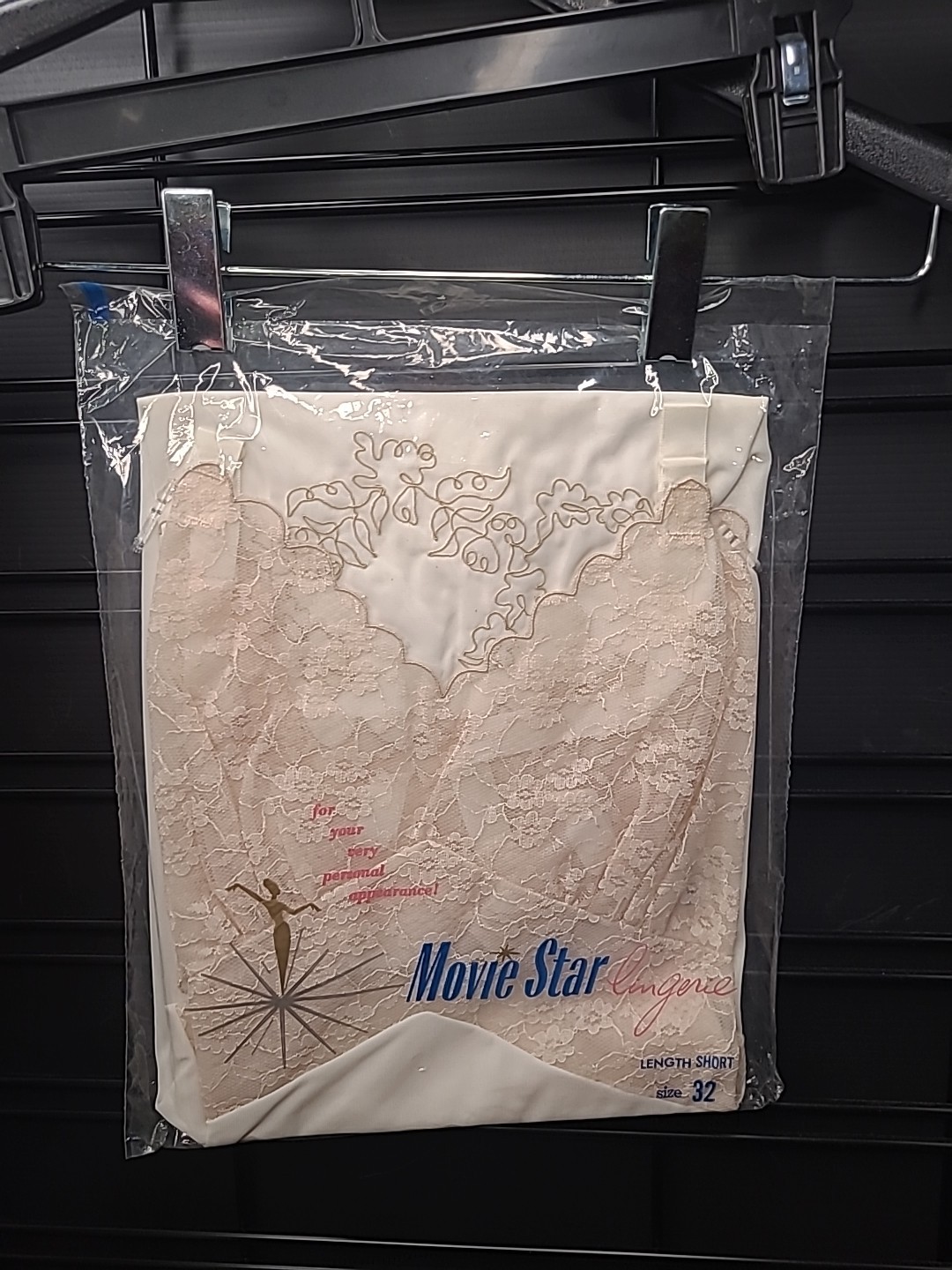 Vintage Movie Star Lingerie Full Slip 32 Short Ivory Nylon Blush Pink Lace NOS
