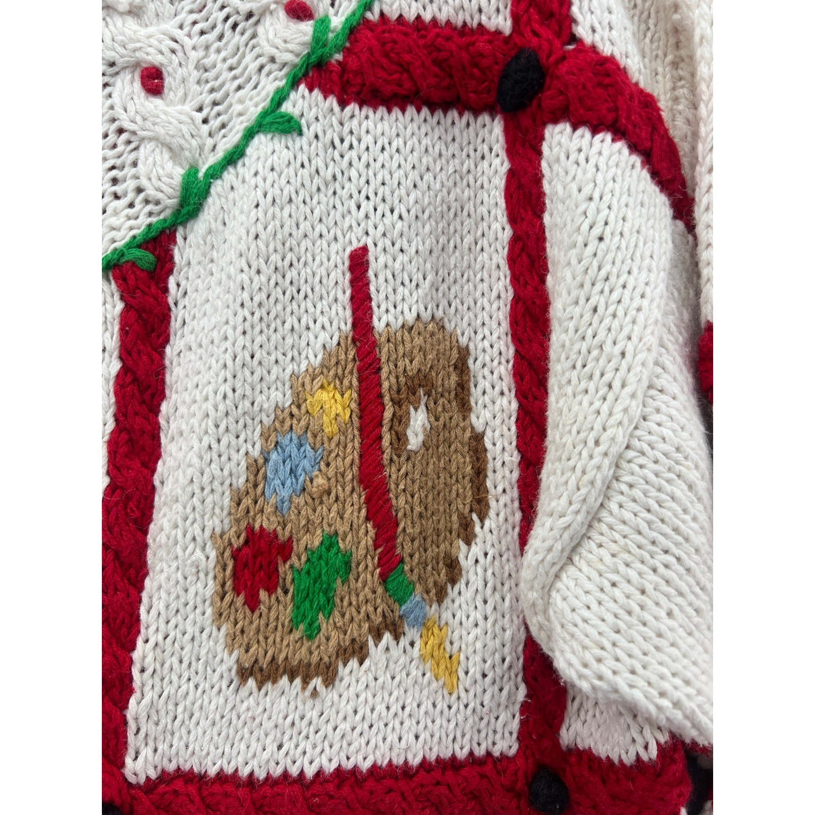 Vintage The Eagle’s Eye Hand Knit Teacher School Cardigan Sweater Cream Red 1993