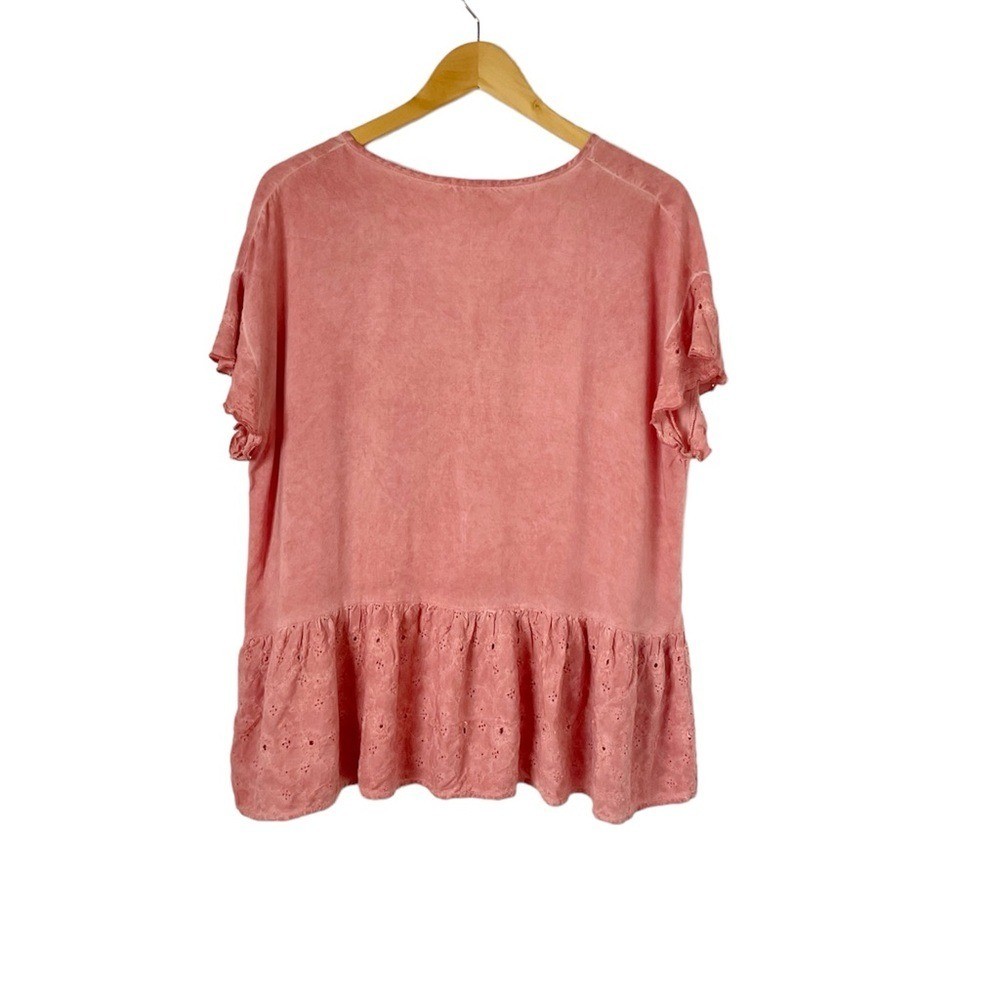 Como Vintage Eyelet Lace Ruffle Trim Top Size Large Pink