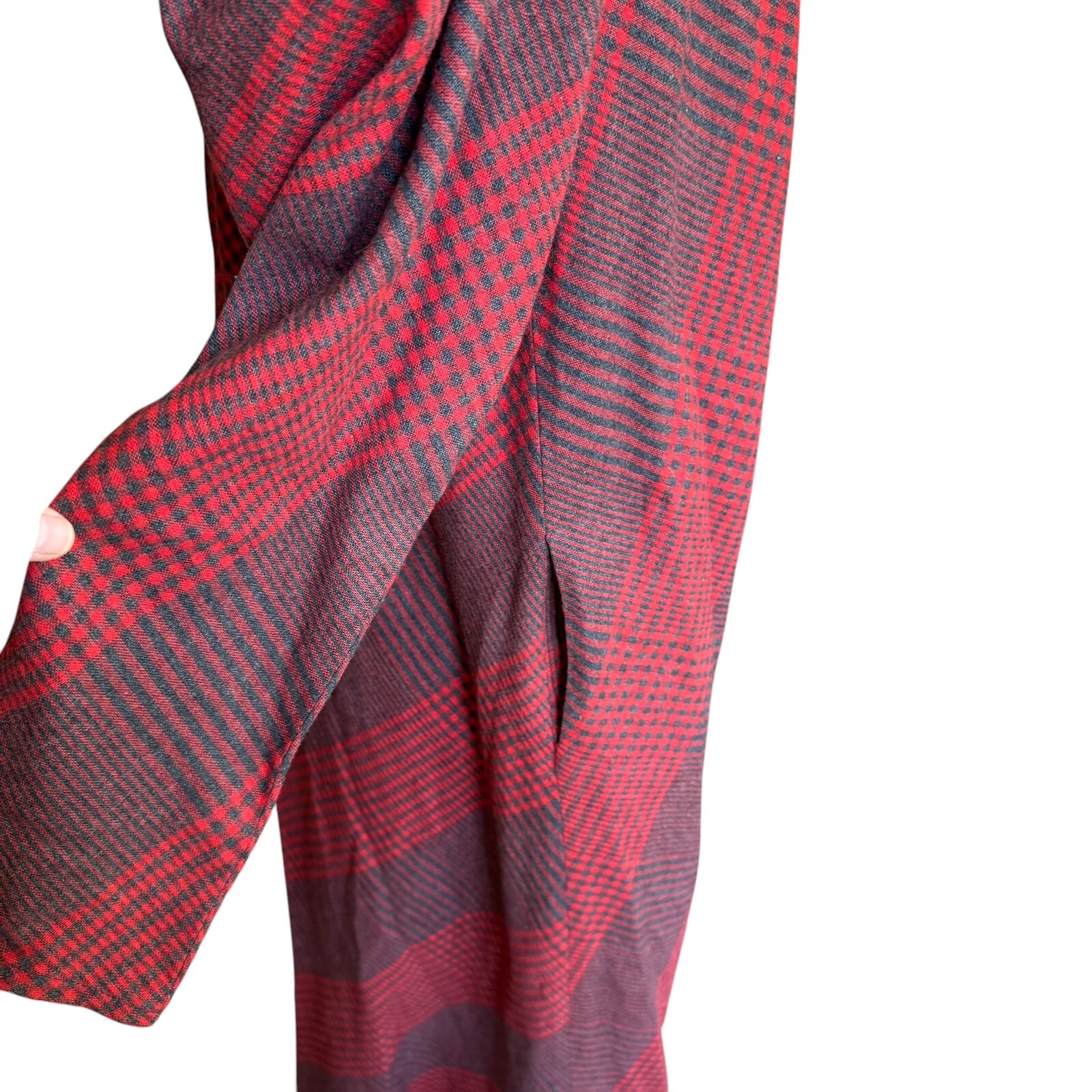 Vintage Gerard Darel Dress Red Gray Plaid Women’s Sz 38 ( US Sz 6) Long Sleeve