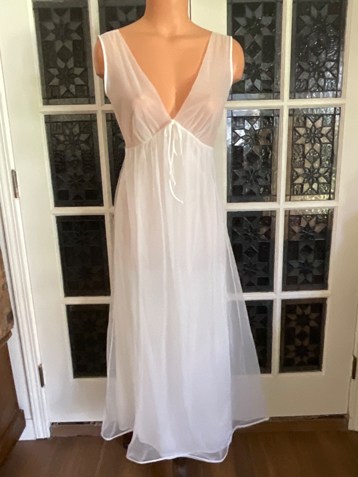 Vintage Lisette Nightgown Silky Nylon Sheer White Chiffon Gown Nightwear Sz. S