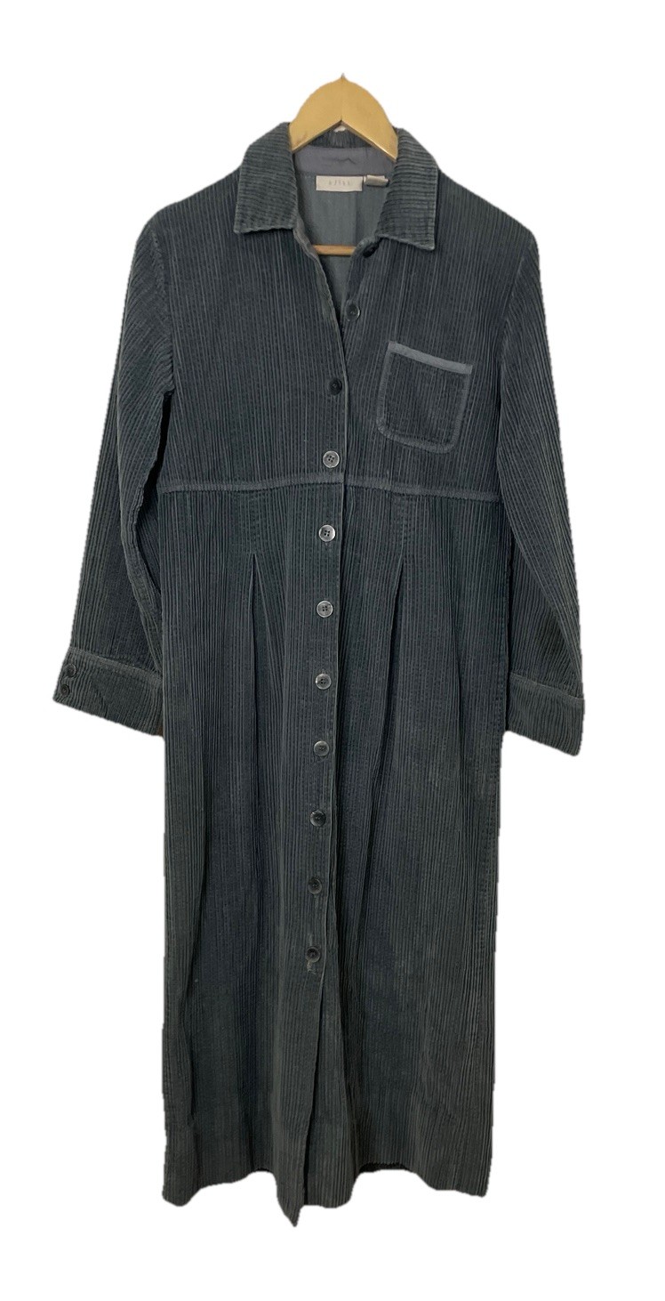 J. Jill Green/Gray Corduroy Button Up Collar Empire Waist Long Sleeve Dress XS