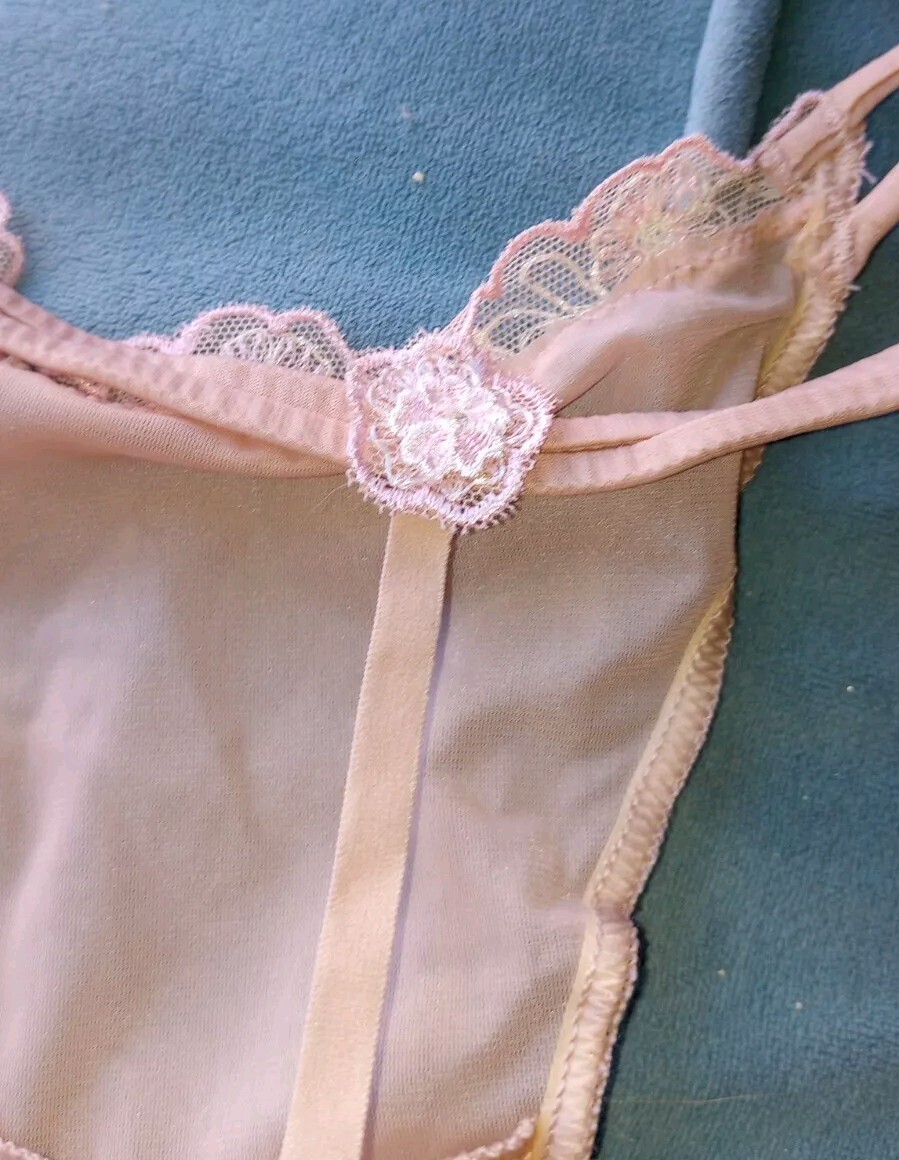 Victoria’s Secret Angels Rare Bow Embroidery Mesh V-String Panty Sheer Nude 2006