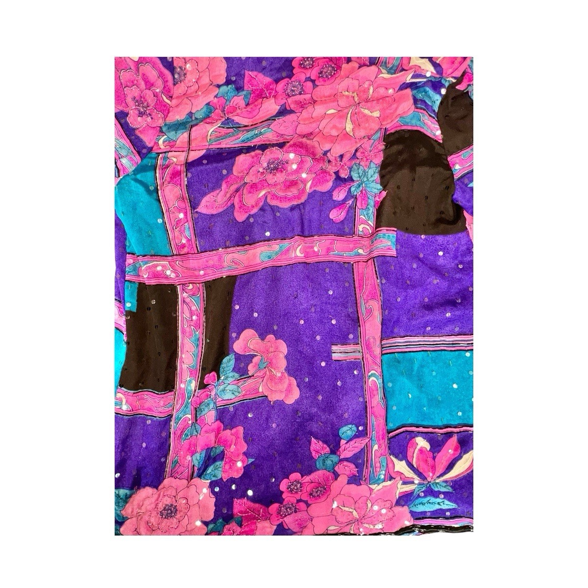 VTG JUDITH ANN CREATIONS SAKS FIFTH AVE SILK SEQUIN BEAD KIMONO JACKET NEW WAVE