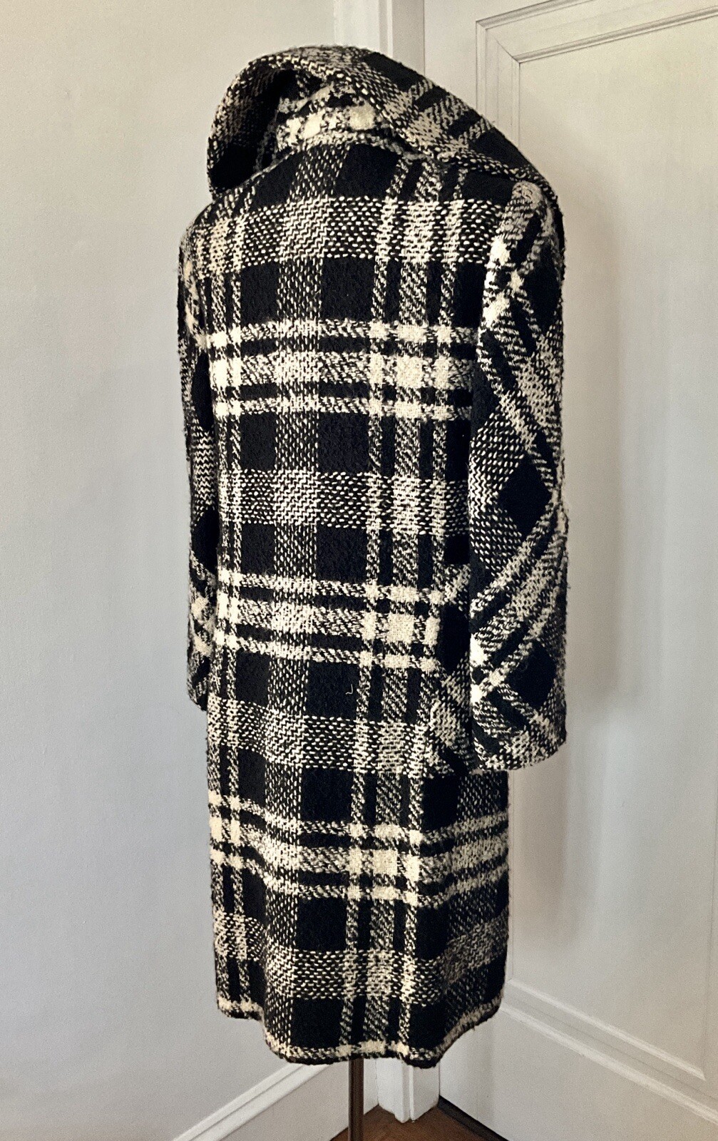 Vintage 1960’s Pauline Trigere Monochromatic Plaid Wool Tweed Coat