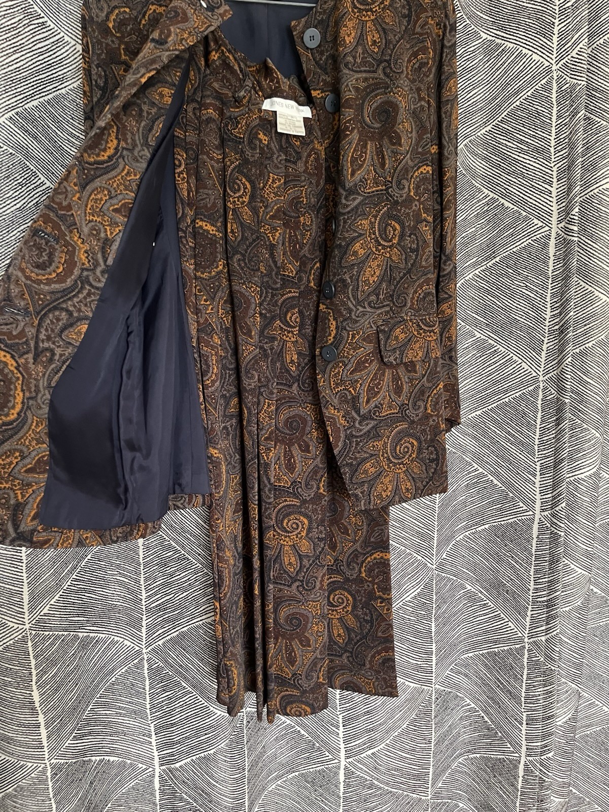 Vintage Brown Floral Paisley Jones New York Skirt Suit Set Jacket Size 6/8