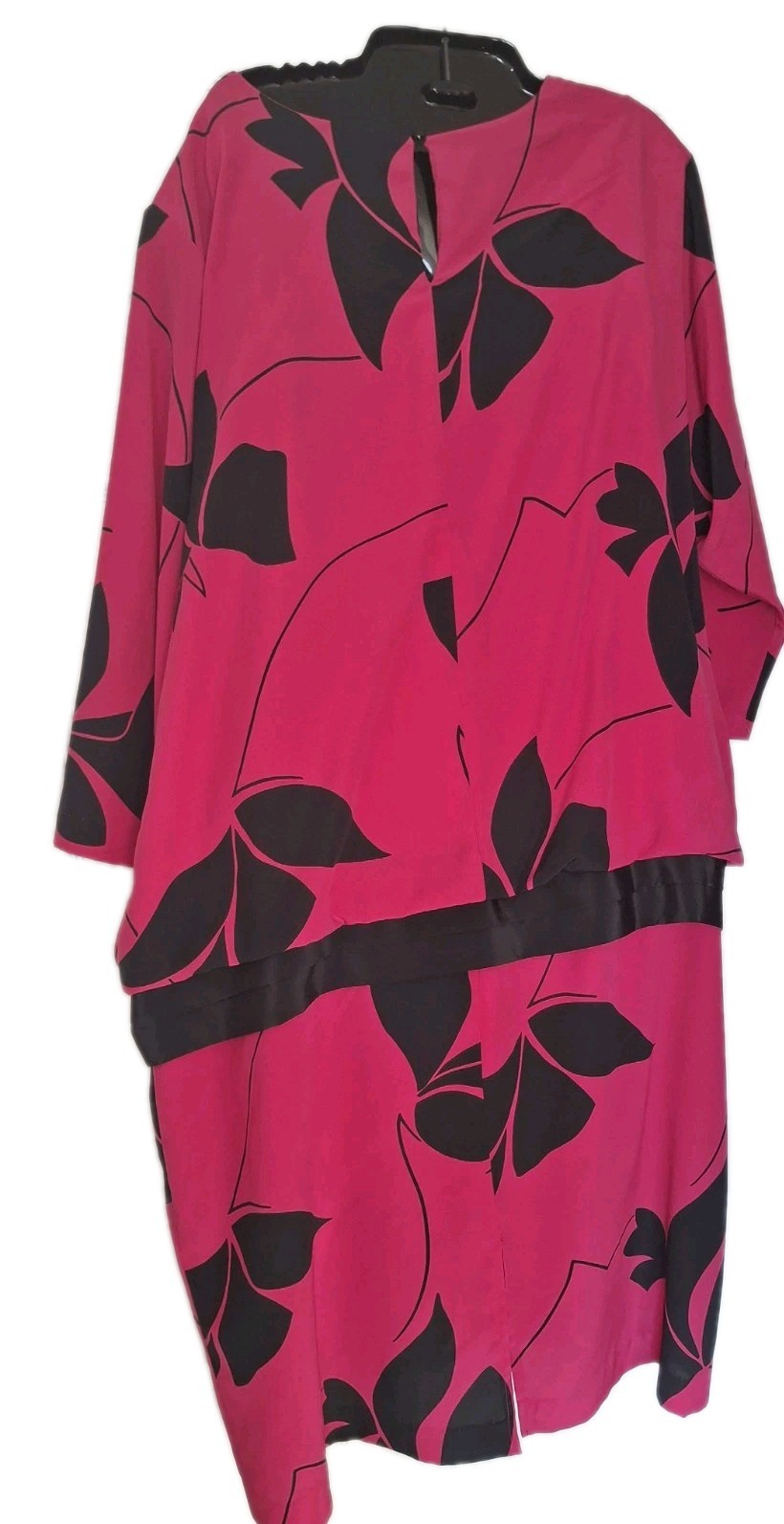 Vintage 80s O’Bryan Blouson Dress Size 20 Drop Waist Pink Black Floral Print