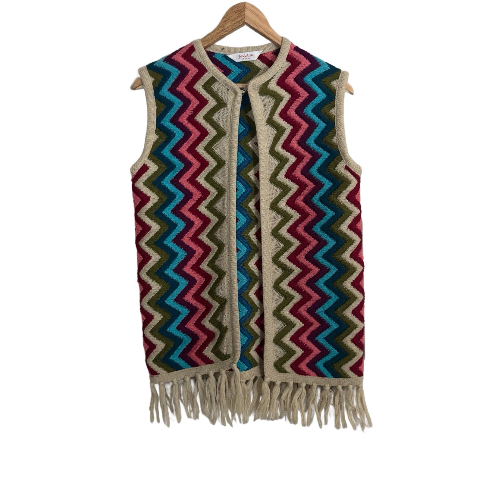 Vintage 70’s Fringe Rainbow Zigzag Vest “AS IS” 19” pit to pit Approx Size S-M