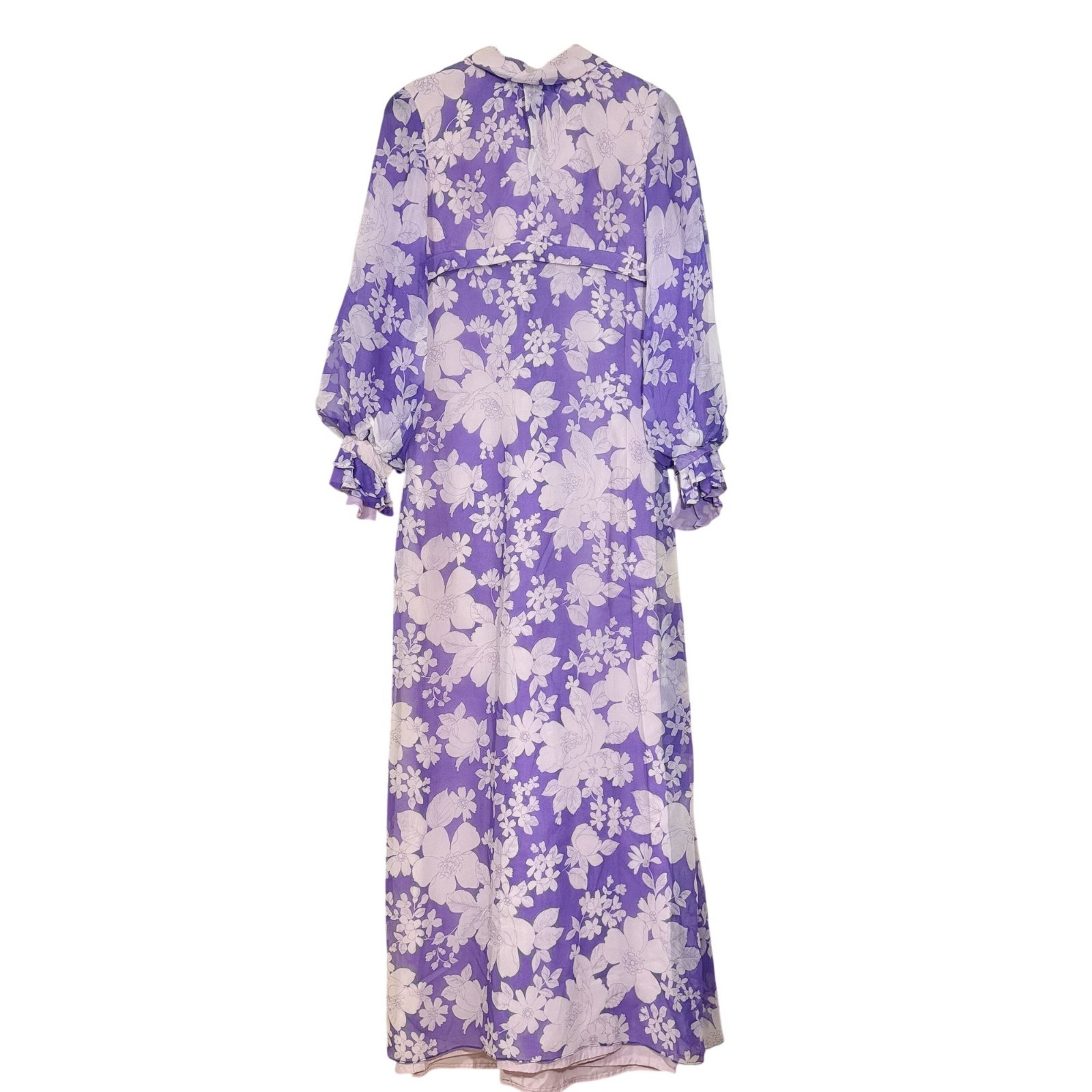 Vintage Sylvia Ann Purple Floral Chiffon Maxi Dress Boho Prairie Size 10