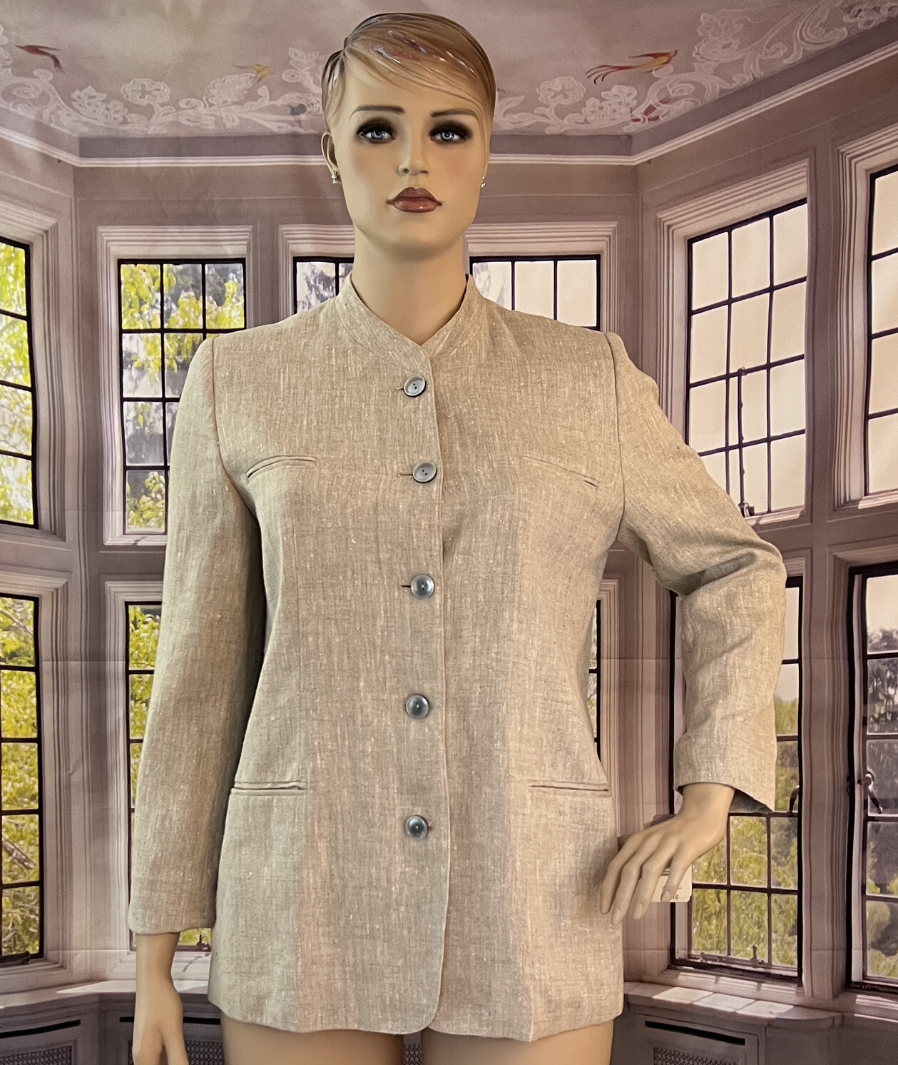 Linen Jacket Minimalist Size 16 Button Front NEW Vintage 90s Harve Bernard