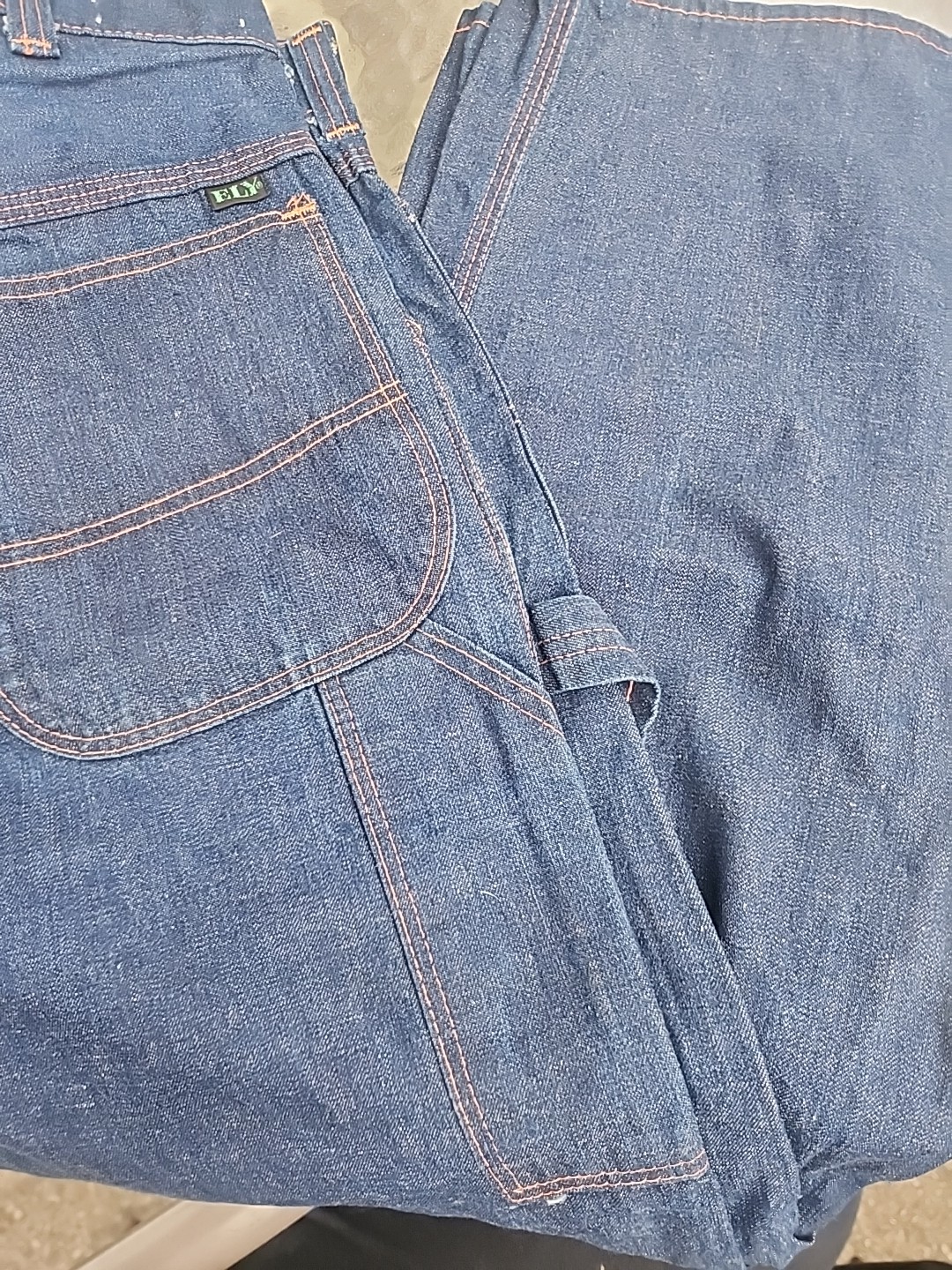 Vintage 70s Ely Denim Jeans Carpenter Dungaree Pants size 24×32 Dark Nwot