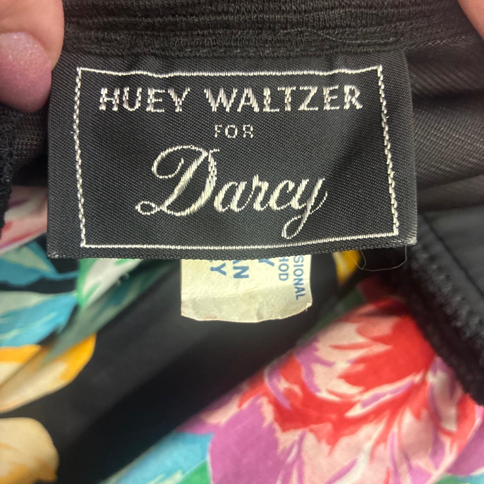 Vintage 80s Huey Waltzer for Darcy Floral Bow Drop Waist Dress 7/8 Mock Neck