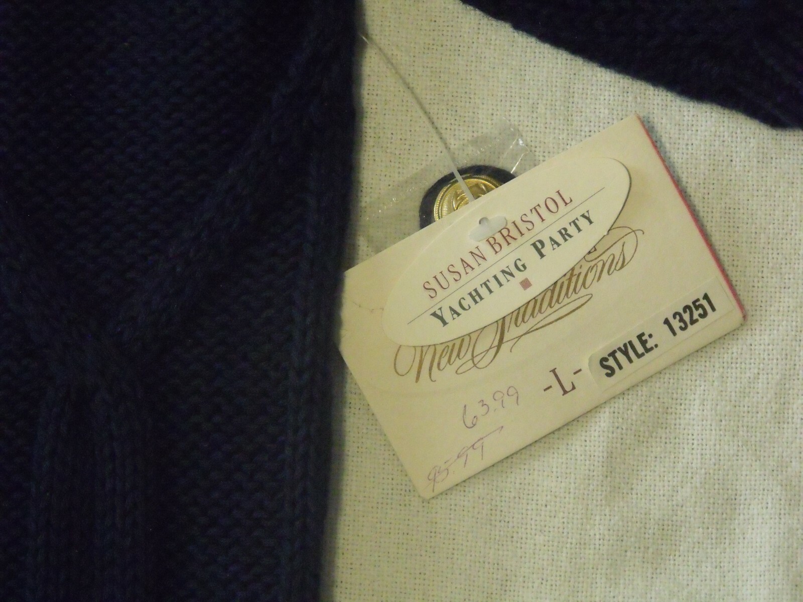 SUSAN BRISTOL L Embroidered Yachting Party Blue Sailing Sweater Vintage New Tags