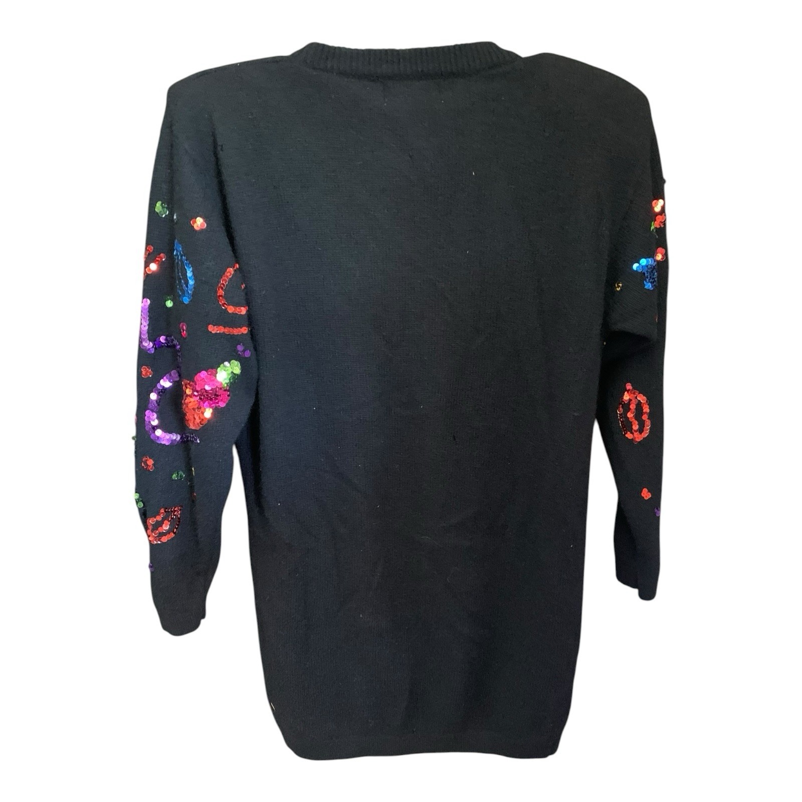 Vintage Carducci Wool Angora Blend Long Sweater Size S Sequins Black 1980s