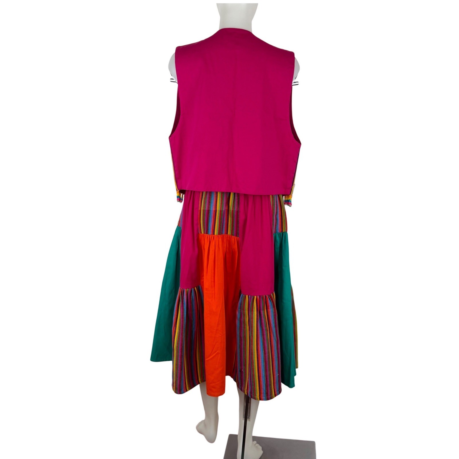 Starfire Vintage 2pc Vest Skirt Set Pink Rainbow Striped Beaded Fringe USA 8 10