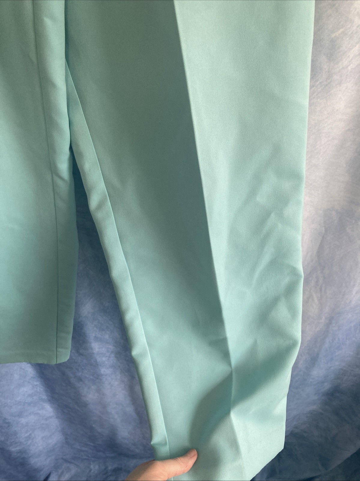 Vtg 90s Koret Petites Pants 12P Mint Green Elastic Waist Peachskin Polyester