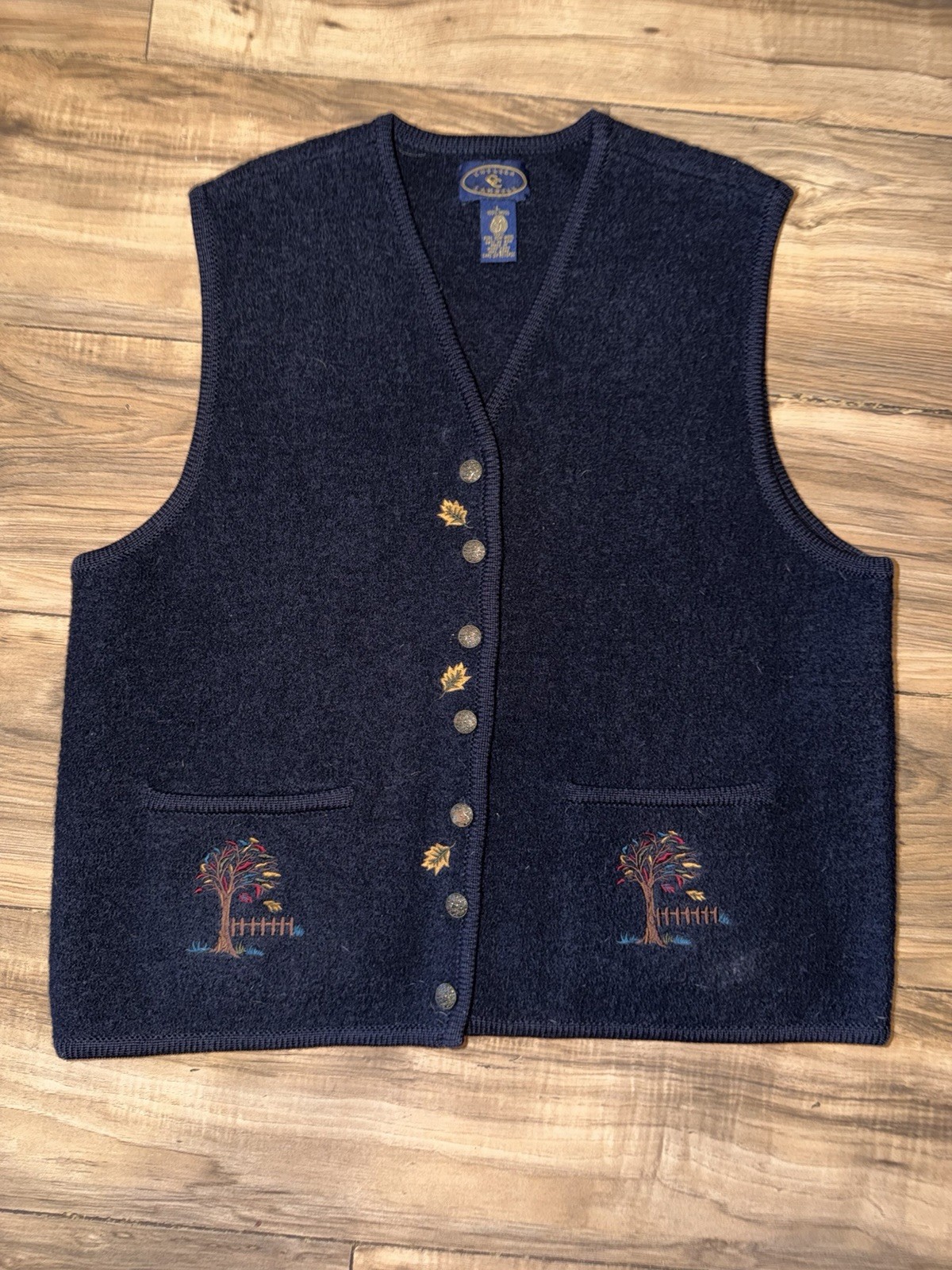 Vintage Chelsea Campbell Blue 100% Pure New Wool Vest Embroidered Size Large